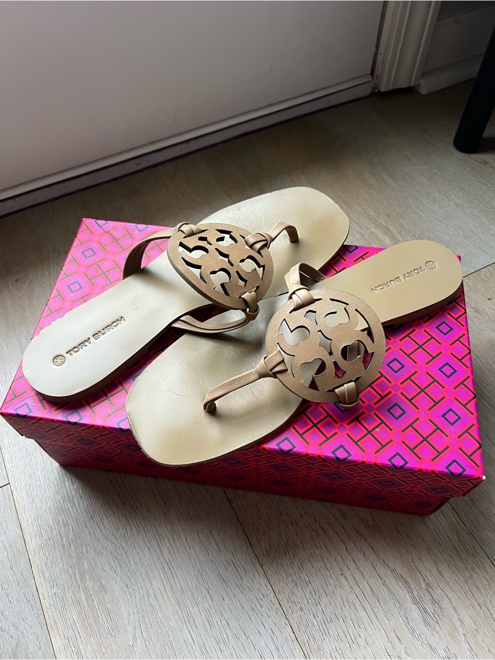 Tory Burch Tan Miller Square Toe Sandals